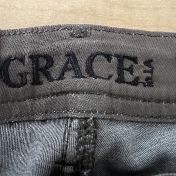 GRACE in LA Women's Jeans Size 29 Skinny Stripe Side Stretch Raw Hem Olive Green - Picture 6 of 13